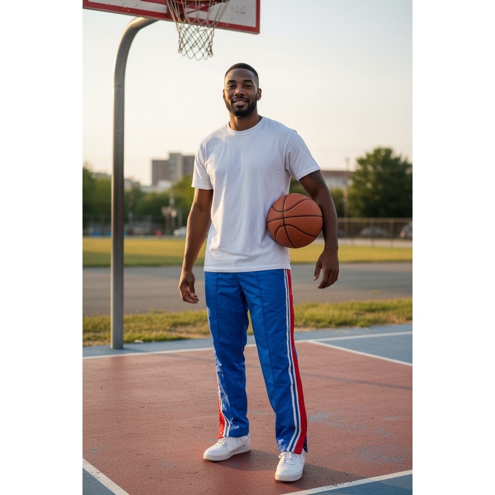 Holloway Mens Vintage Snap Tearaway Track Pants Blue Red‎ White Striped Medium